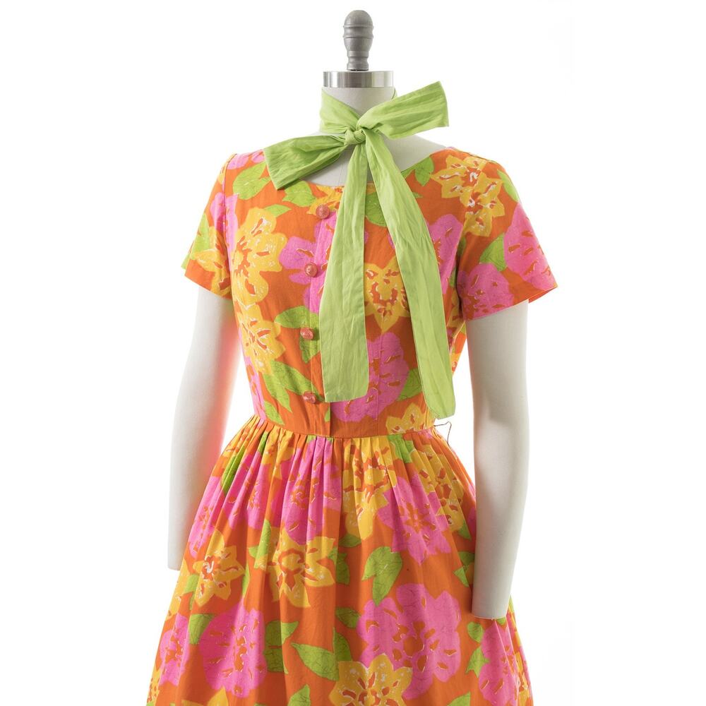 Vintage 1950s Dress 50s MODE O DAY Pink Floral Print Cotton Full Skirt Fit Flare - Picture 8 of 9